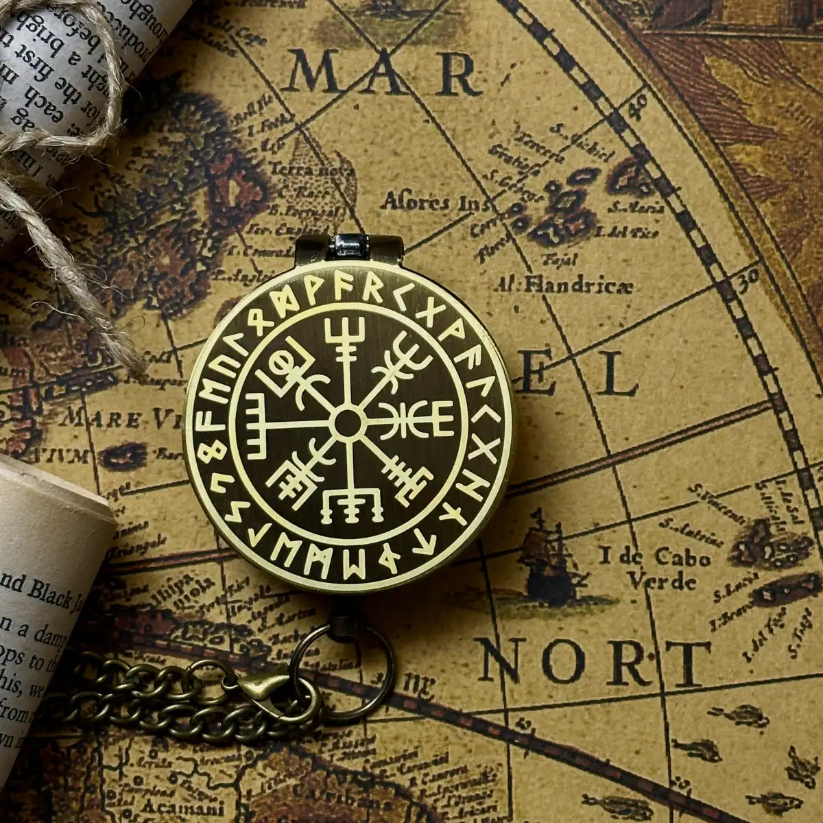 Viking Compass Engraved "Vegvisir" | Norse Mythology Gift for Him, Dad | Personalized Rune Compass | Custom Handwriting | Brass Working Compass