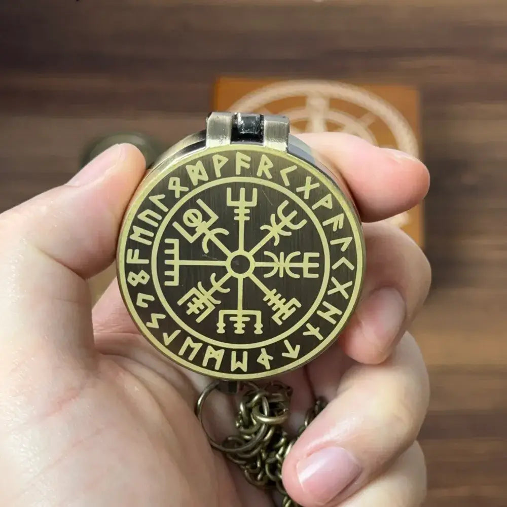 Personalized Viking Brass Compass Engraved with Vegvisir Rune – Norse Mythology Gift for Him, Dad, Custom Handwriting Keepsake