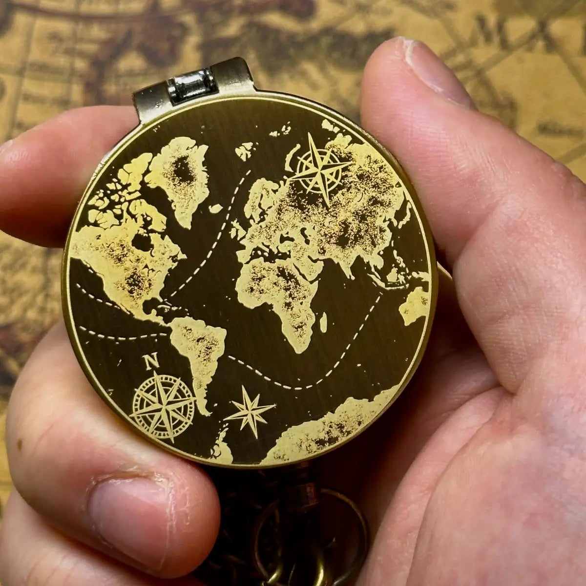 Vintage Map Engraved Compass | Graduation Gift for Son, Him | Traveler Gift | Personalized Retirement Gift | Custom Quote | Brass Working Compass