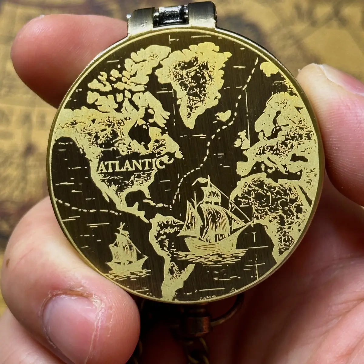 Vintage World Map Engraved Compass | Nautical Ship Gift for Him, Dad | Personalized Retirement Gift | Old World | Brass Working Compass