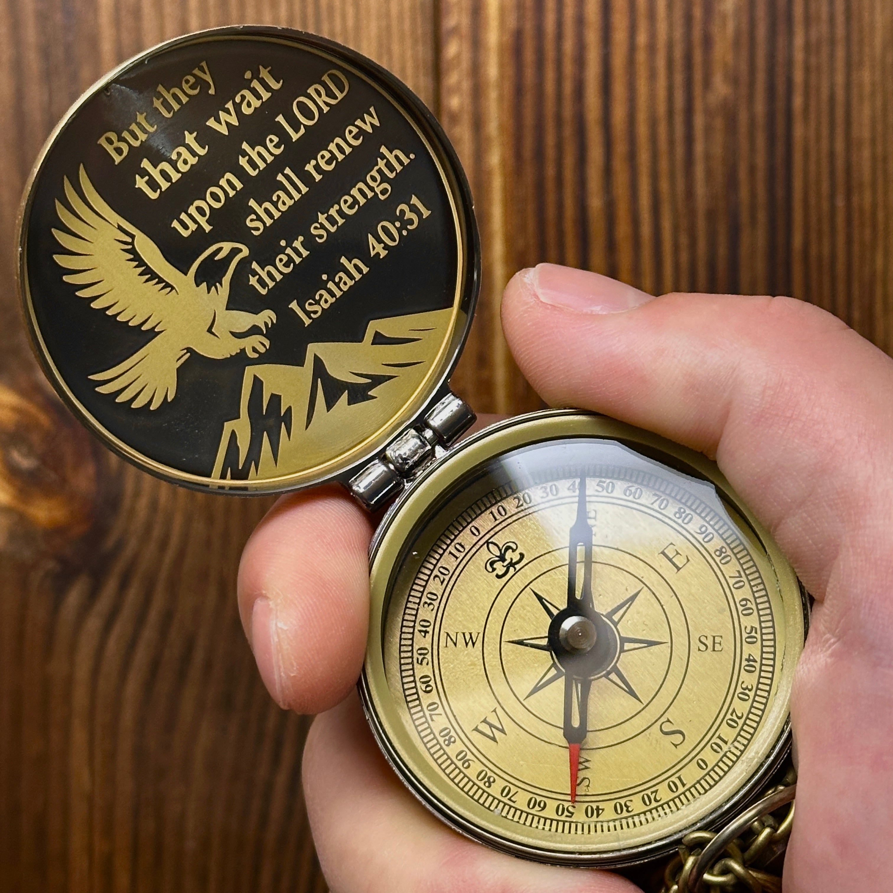 Christian Gift Engraved Compass with Bible Verse Isaiah 40:31 – Eagle Design "Renew Strength", Personalized Faith Keepsake for Men, Son