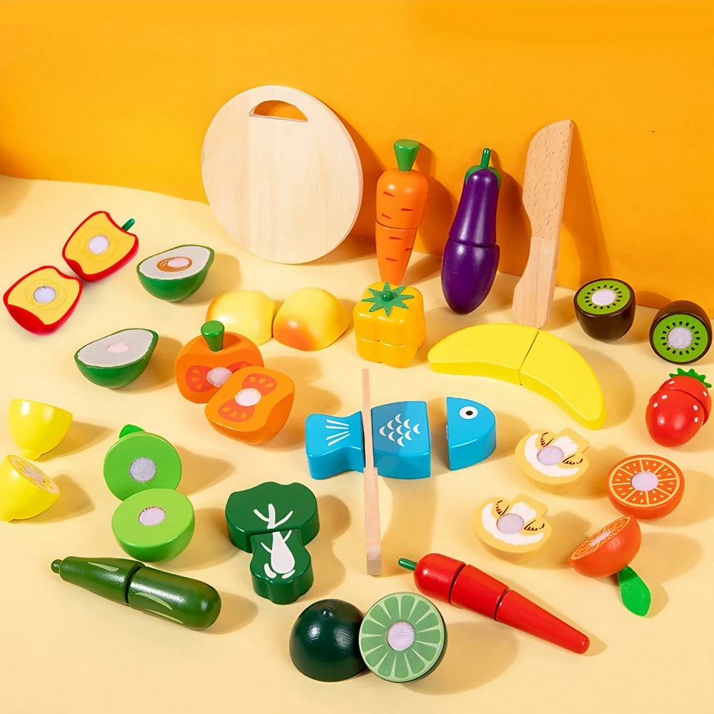 43-Pieces Wooden Play Food Set for Toddlers
