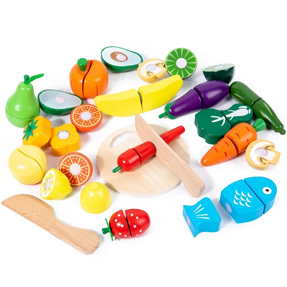 43-Pieces Wooden Play Food Set for Toddlers