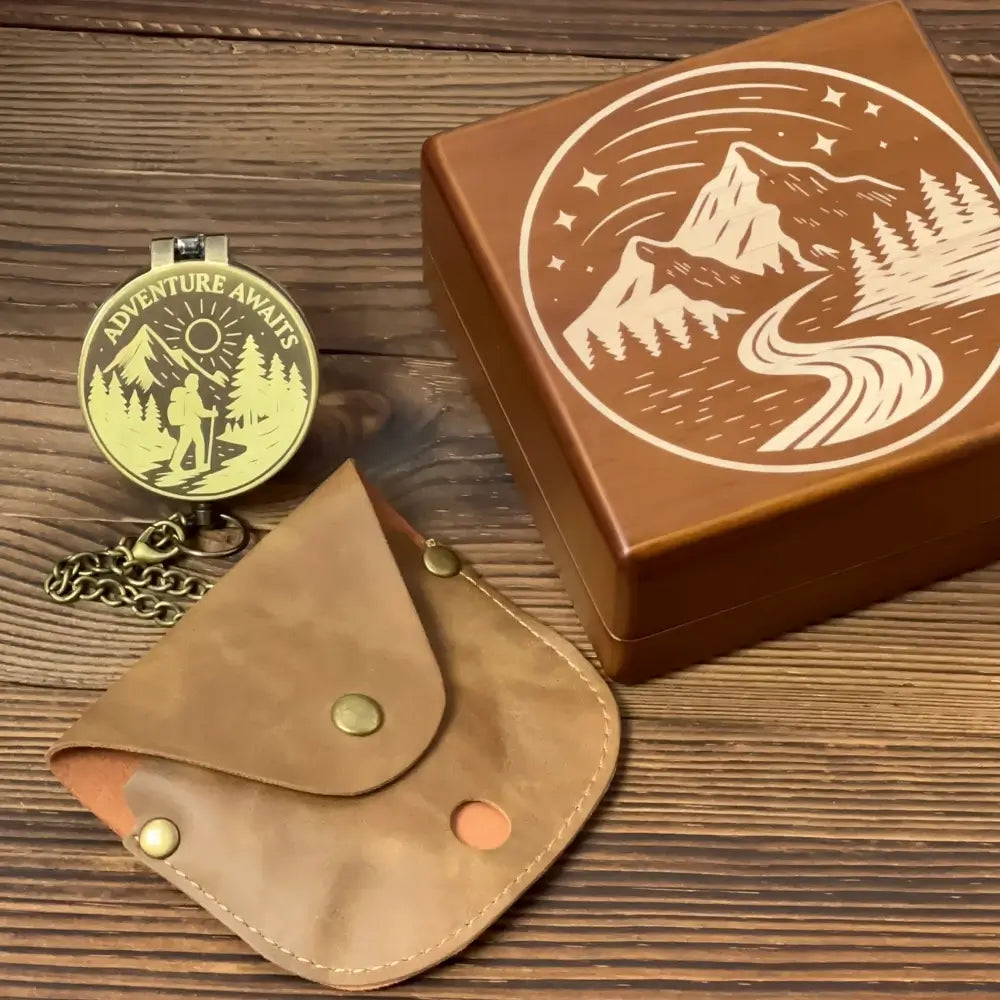 Personalized Graduation Gift Brass Compass for Hiker – Engraved Quote "Adventure Awaits", Retirement Gift for Son, Him, Custom Photo Keepsake