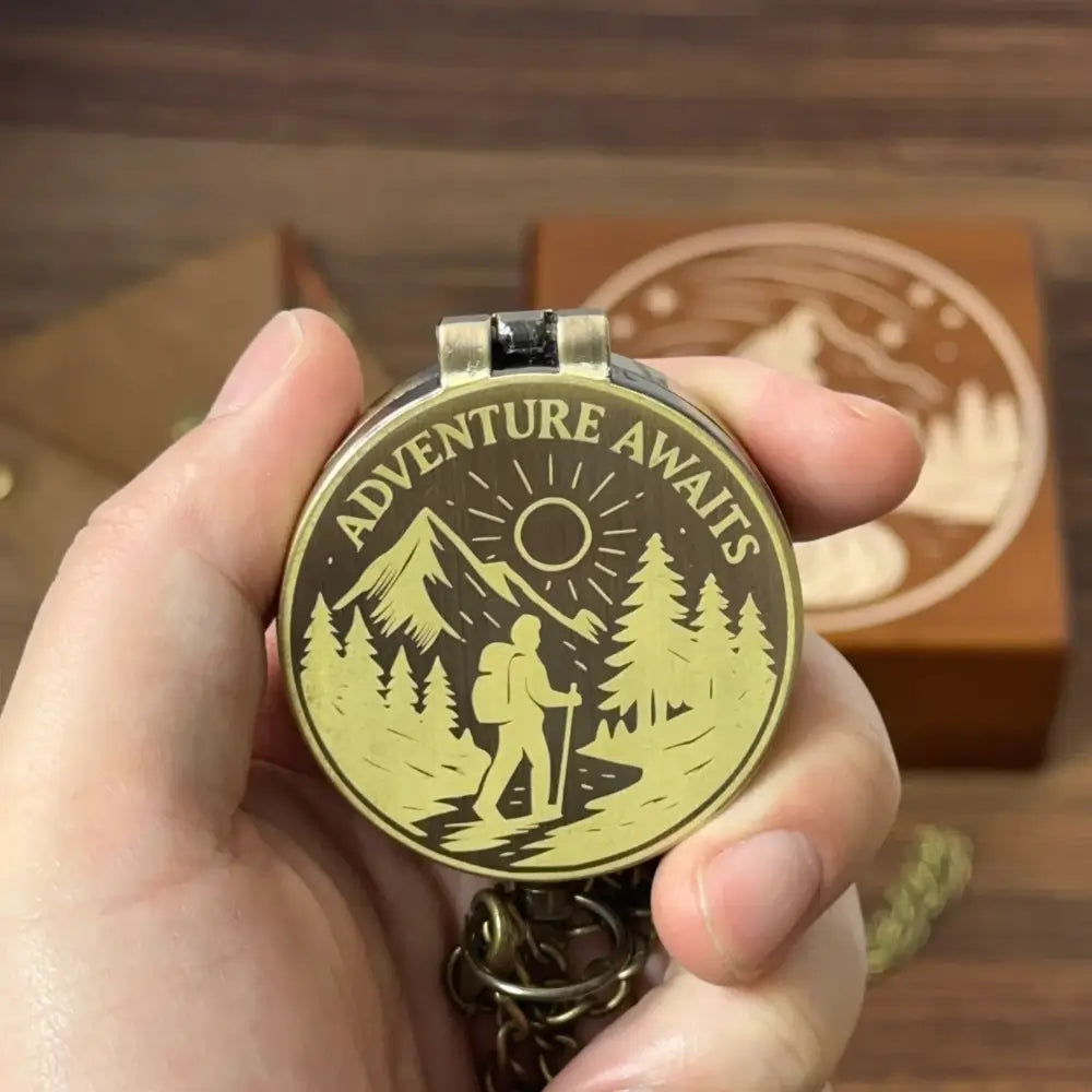 Personalized Graduation Gift Brass Compass for Hiker – Engraved Quote "Adventure Awaits", Retirement Gift for Son, Him, Custom Photo Keepsake