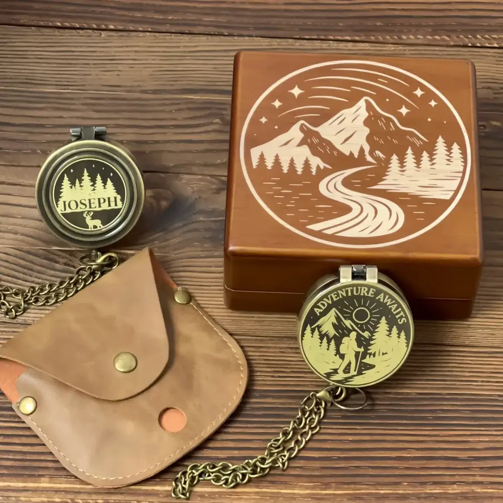 Personalized Graduation Gift Brass Compass for Hiker – Engraved Quote "Adventure Awaits", Retirement Gift for Son, Him, Custom Photo Keepsake
