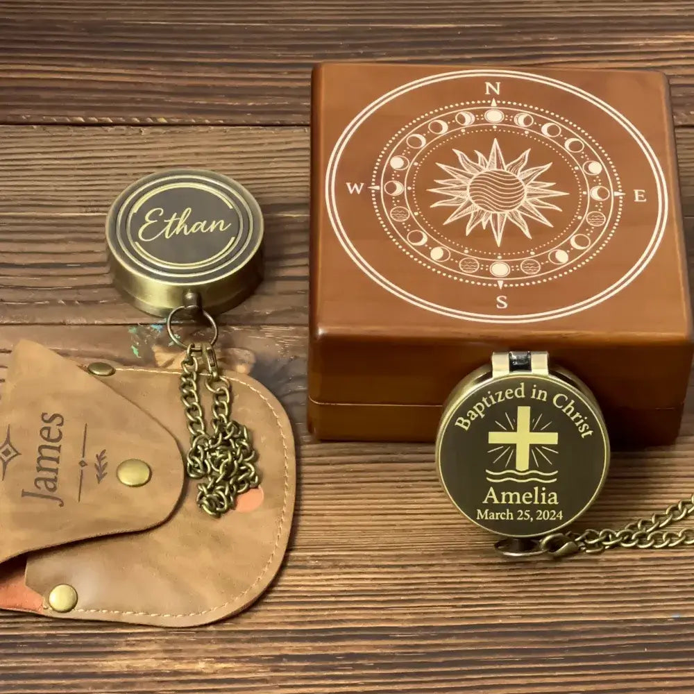 Personalized Baptism Gift Compass with Cross Design – Engraved "Baptized in Christ", Christian Keepsake for Godson, Goddaughter, Boy, Custom Name & Date
