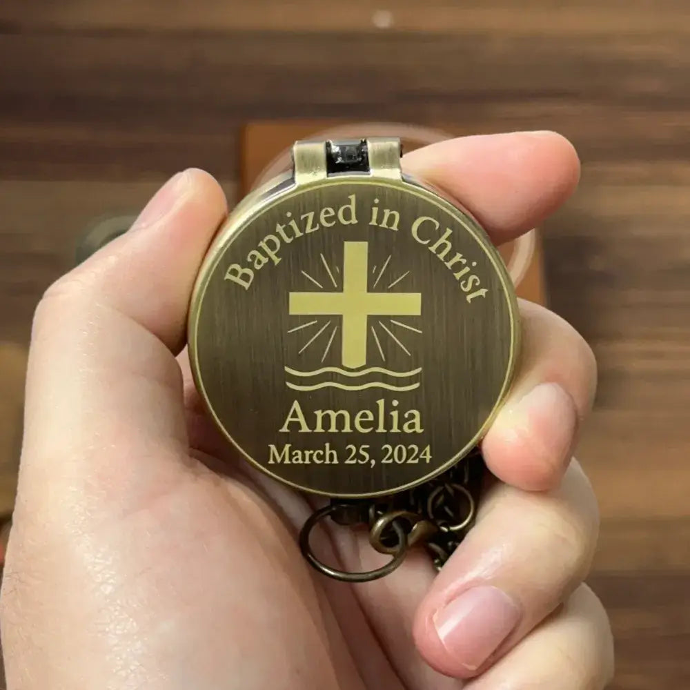 Personalized Baptism Gift Compass with Cross Design – Engraved "Baptized in Christ", Christian Keepsake for Godson, Goddaughter, Boy, Custom Name & Date