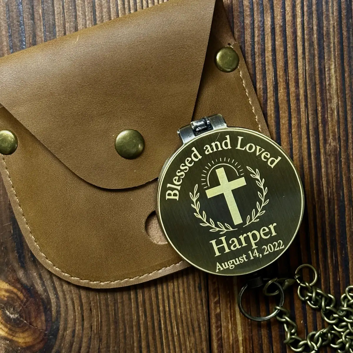 Engraved Christian Compass with Cross Design – "Blessed and Loved", Graduation or Baptism Gift for Son or Godson, Personalized Keepsake with Name