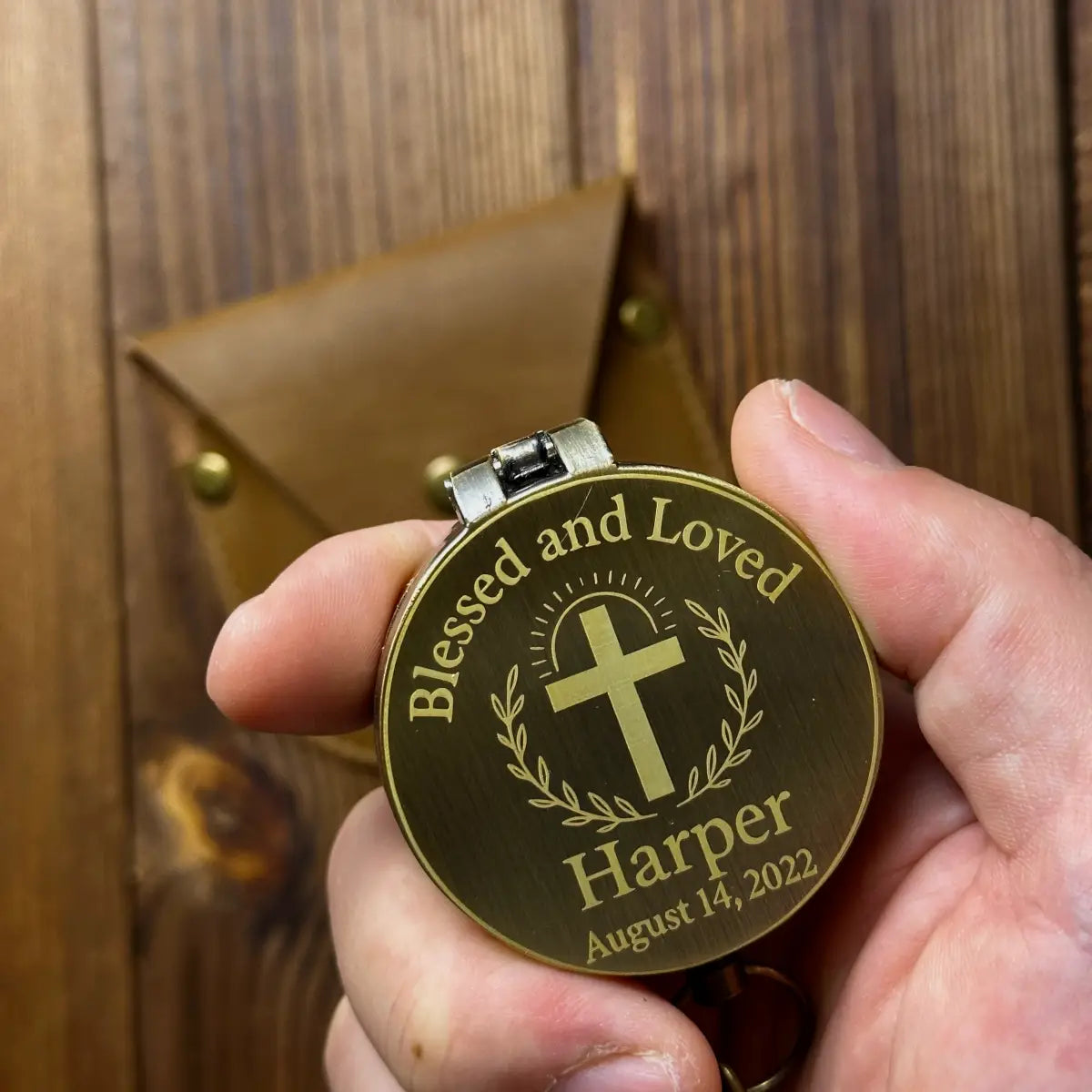 Engraved Christian Compass with Cross Design – "Blessed and Loved", Graduation or Baptism Gift for Son or Godson, Personalized Keepsake with Name