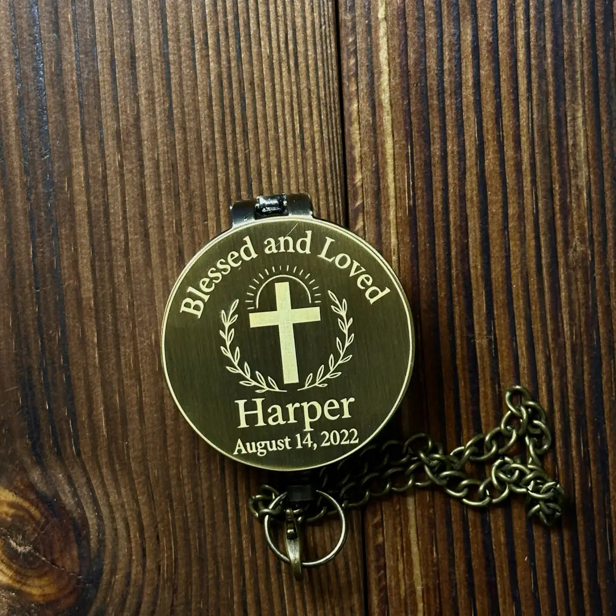 Engraved Christian Compass with Cross Design – "Blessed and Loved", Graduation or Baptism Gift for Son or Godson, Personalized Keepsake with Name