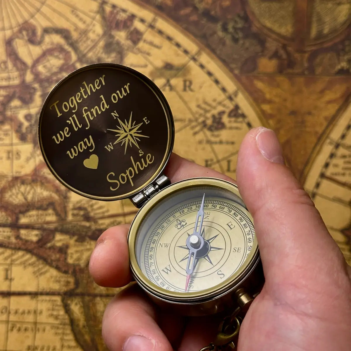 Classic Engraved Nautical Brass Compass with Compass Rose – Personalized Retirement or Groomsmen Gift for Him, Dad, Custom Quote Working Keepsake