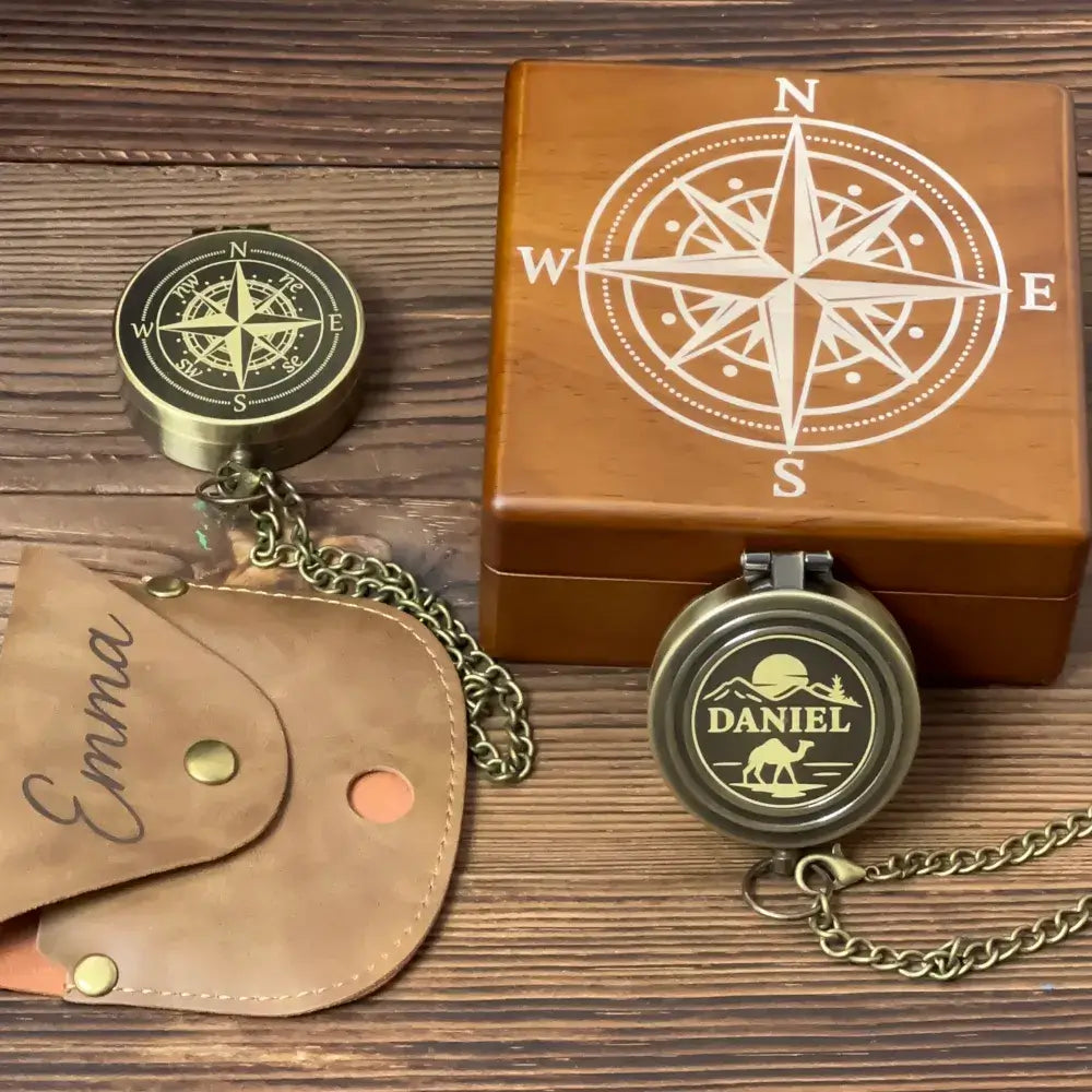 Classic Engraved Nautical Brass Compass with Compass Rose – Personalized Retirement or Groomsmen Gift for Him, Dad, Custom Quote Working Keepsake