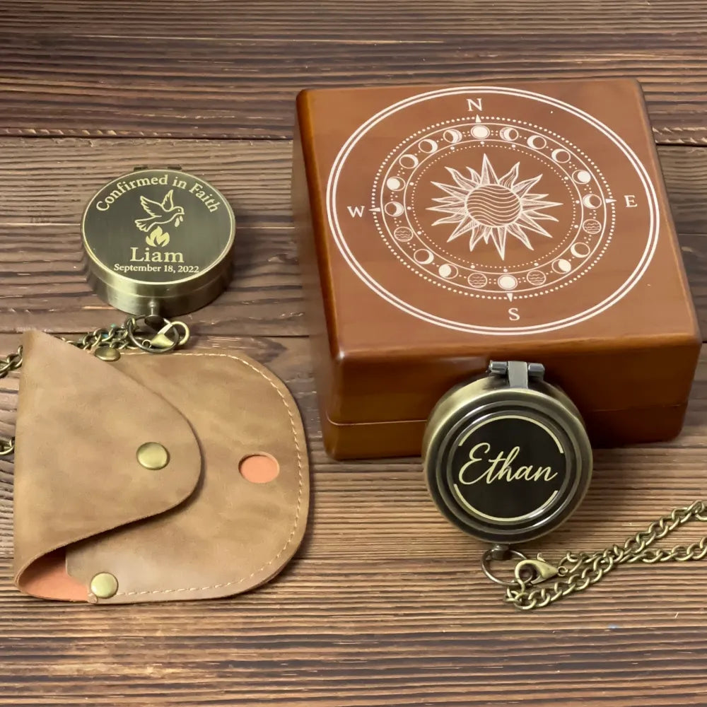 Personalized Confirmation Gift Compass with Dove Design – Engraved "Confirmed in Faith", Christian Keepsake for Boy or Girl, Custom Name & Date