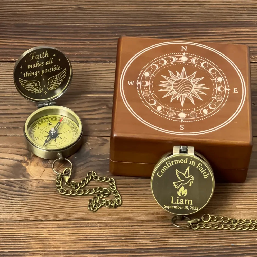 Personalized Confirmation Gift Compass with Dove Design – Engraved "Confirmed in Faith", Christian Keepsake for Boy or Girl, Custom Name & Date