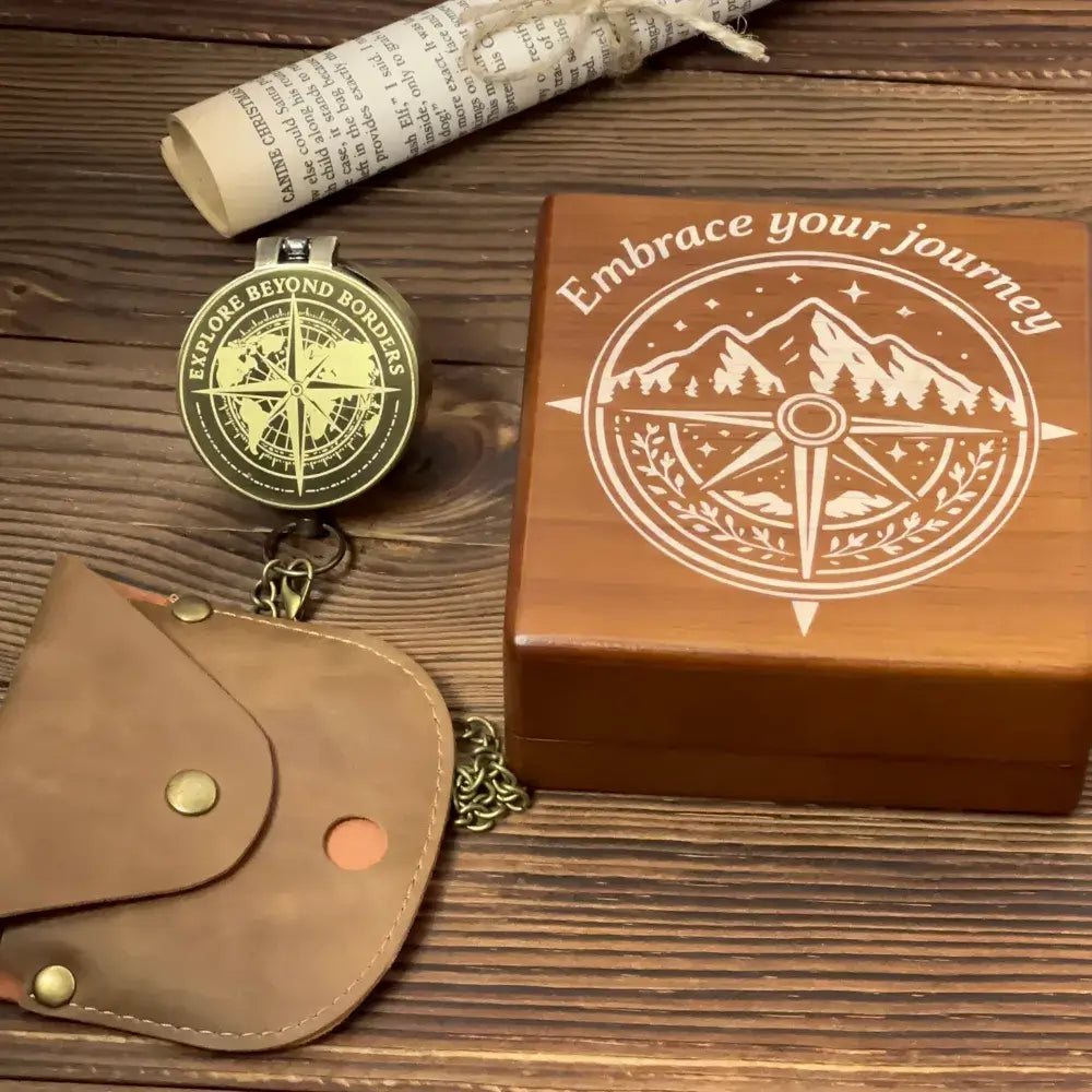 Engraved World Map Brass Compass for Travelers – "Explore Beyond Borders", Personalized Graduation or Retirement Gift for Him, Keepsake