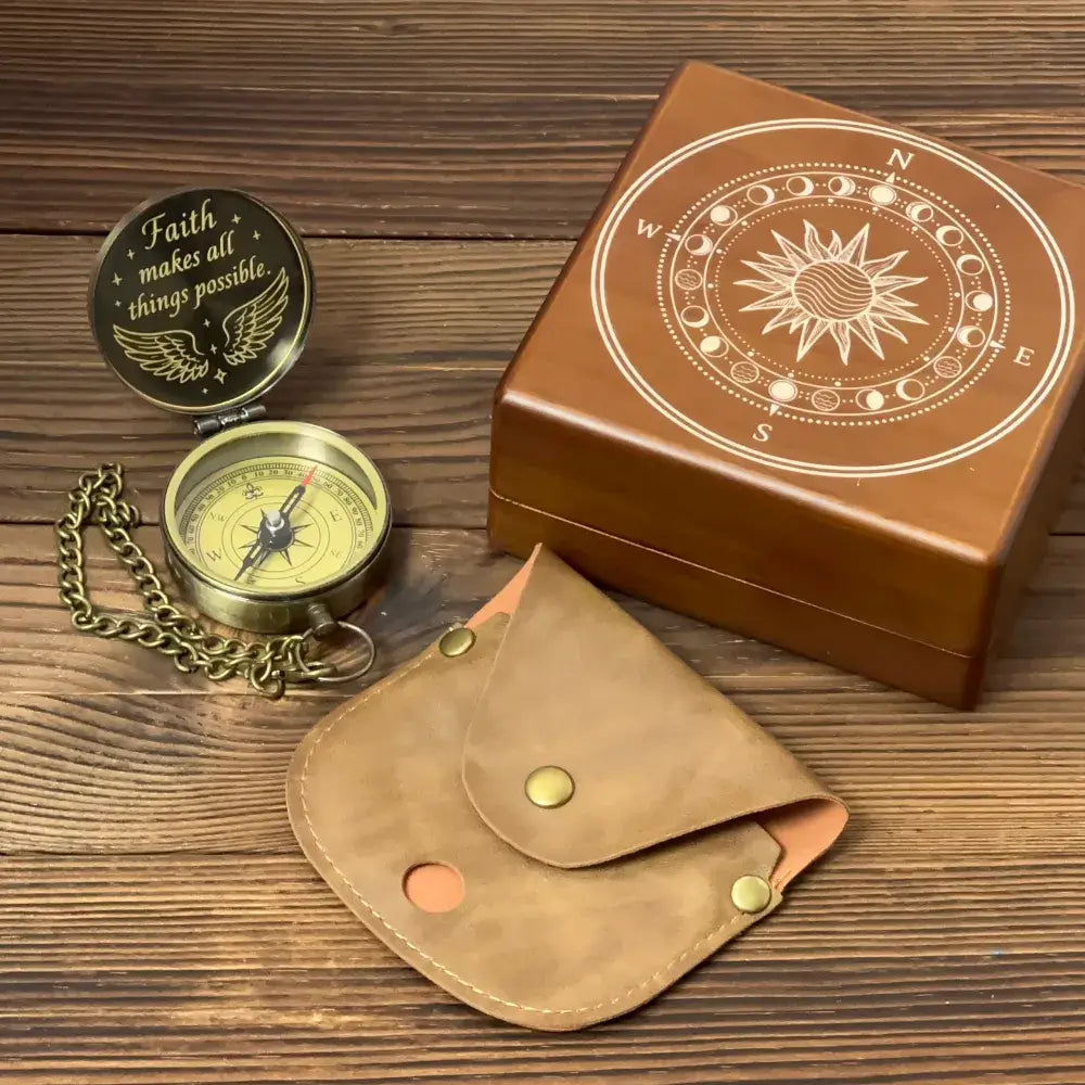 Christian Gift Personalized Compass Engraved "Faith Makes All Things Possible" – Wings Design, Inspirational Keepsake for Baptism, Confirmation