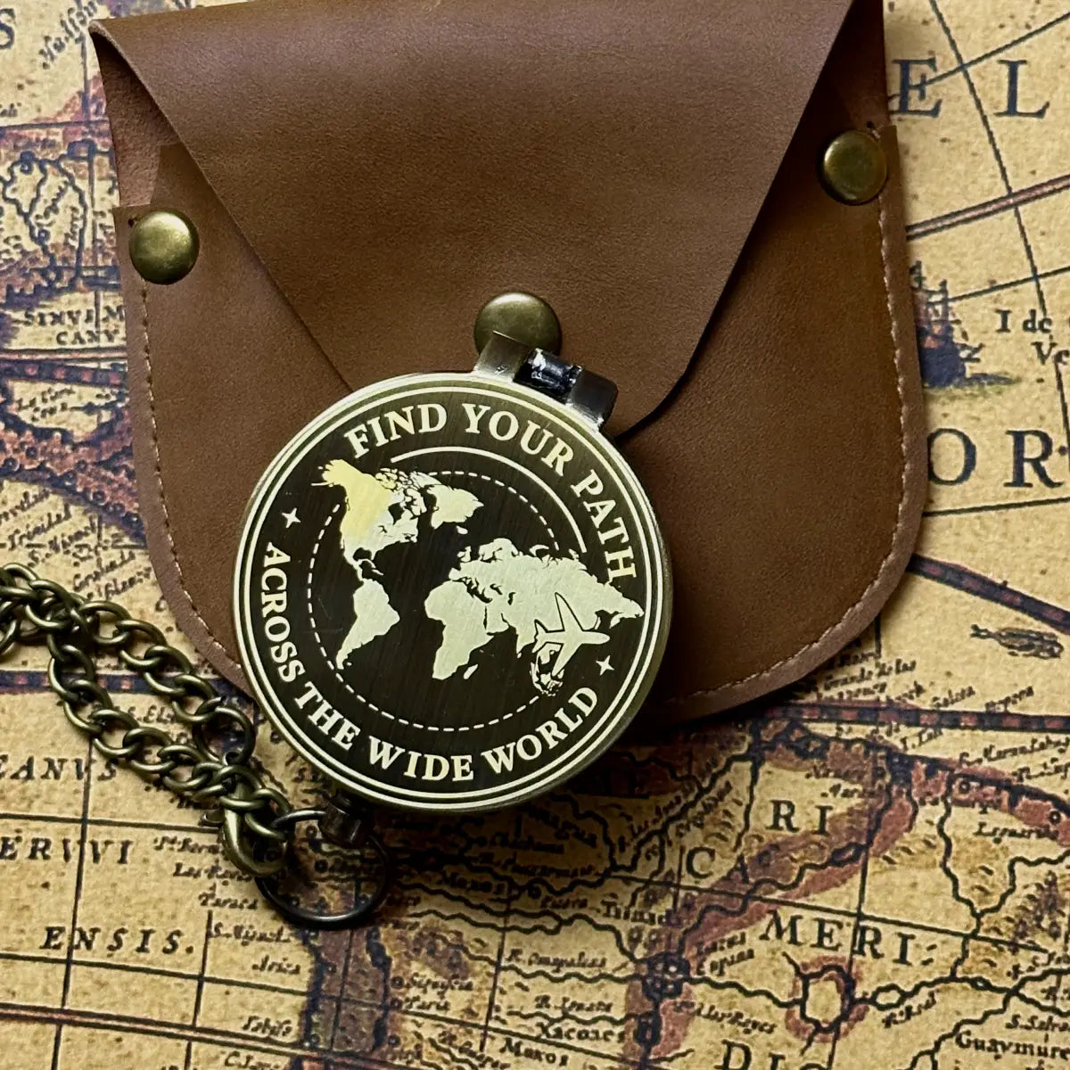 World Map Engraved Compass "Find Your Path" | Graduation Gift for Son, Him | Traveler Gift | Personalized Custom Quote | Brass Working Compass