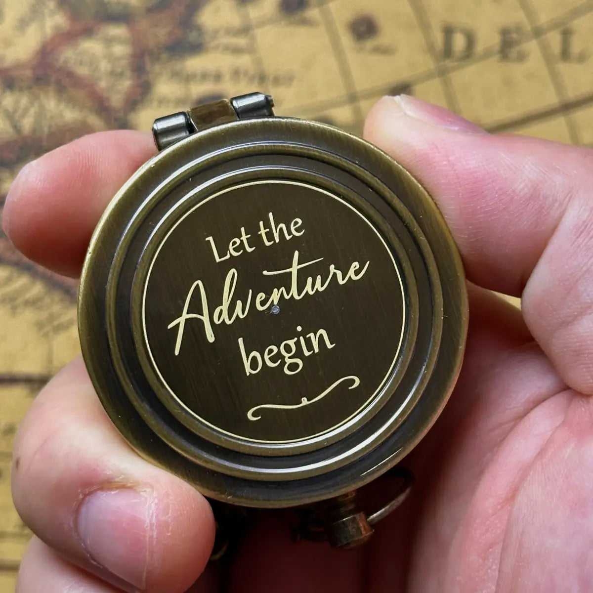World Map Engraved Compass "Find Your Path" | Graduation Gift for Son, Him | Traveler Gift | Personalized Custom Quote | Brass Working Compass