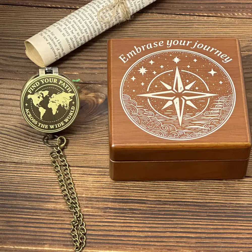 Graduation Gift Personalized Brass Compass with World Map – Engraved "Find Your Path", Unique Traveler Gift for Son or Him, Custom Quote Keepsake