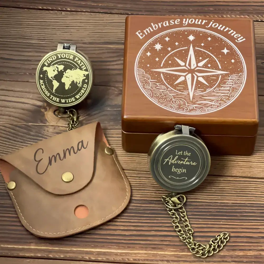 Graduation Gift Personalized Brass Compass with World Map – Engraved "Find Your Path", Unique Traveler Gift for Son or Him, Custom Quote Keepsake