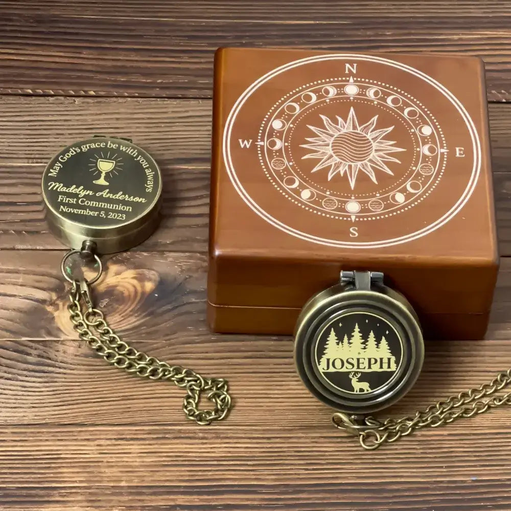Engraved First Communion Gift Compass with Chalice Design – "May God's Grace", Personalized Catholic Keepsake for Goddaughter or Godson, Name & Date