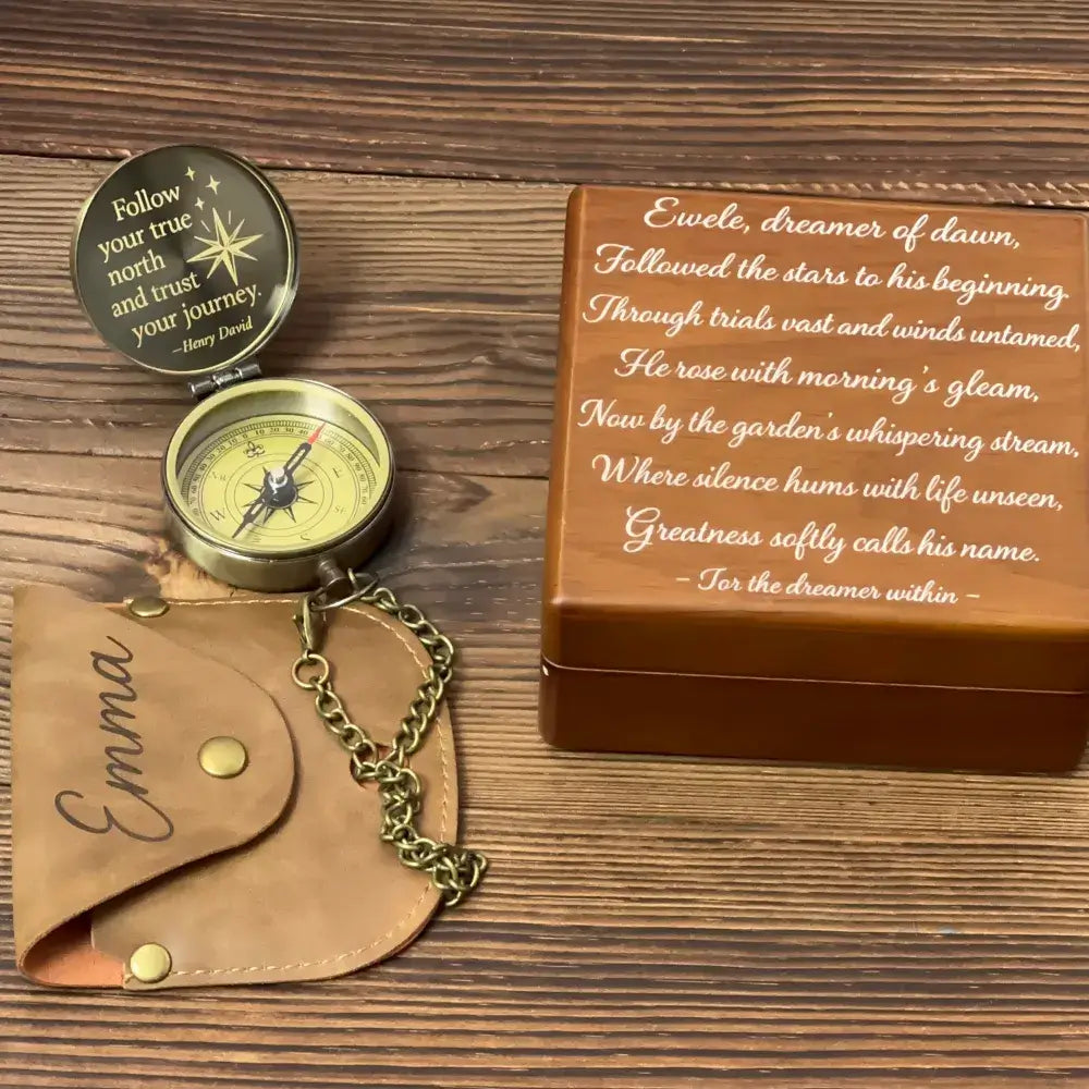 Inspirational Gift Personalized Brass Compass with Quote – Engraved "Follow Your True North", Graduation Gift for Son, Him, Keepsake