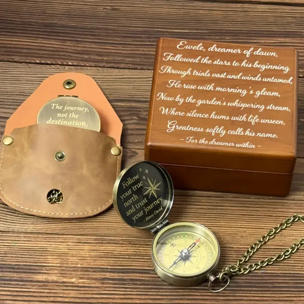 Inspirational Gift Personalized Brass Compass with Quote – Engraved "Follow Your True North", Graduation Gift for Son, Him, Keepsake