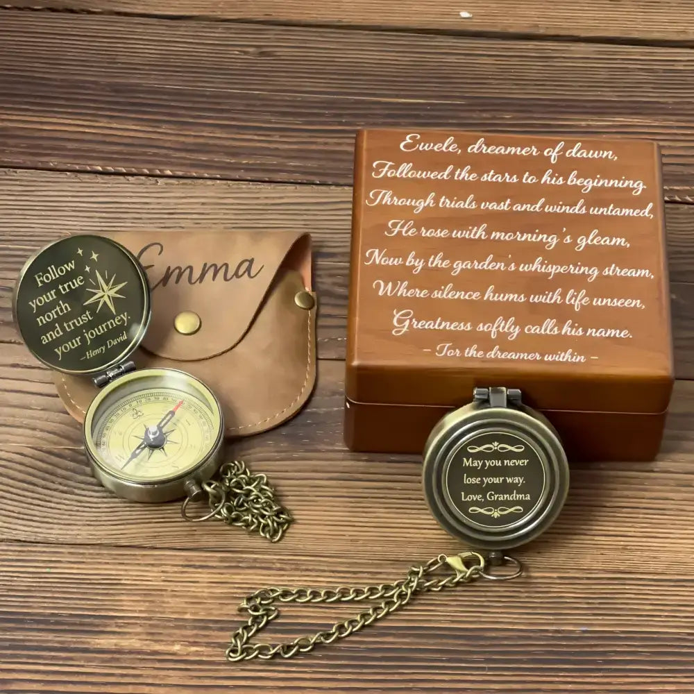 Inspirational Gift Personalized Brass Compass with Quote – Engraved "Follow Your True North", Graduation Gift for Son, Him, Keepsake