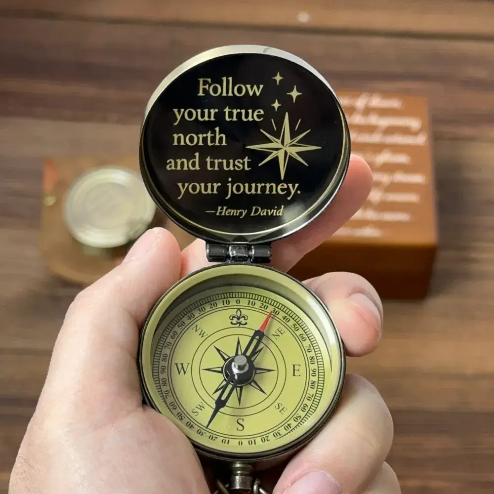 Inspirational Gift Personalized Brass Compass with Quote – Engraved "Follow Your True North", Graduation Gift for Son, Him, Keepsake