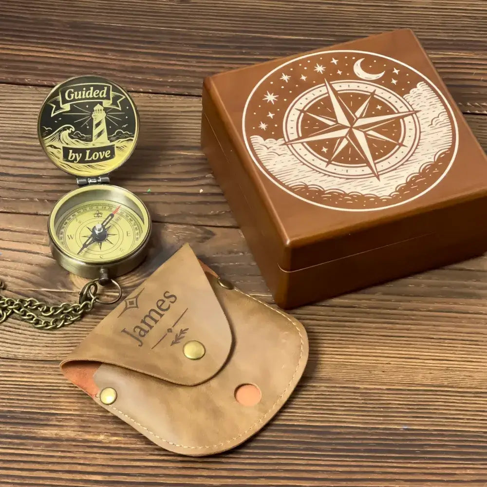 Romantic Gift Personalized Compass Engraved "Guided by Love" Lighthouse – Anniversary Gift for Husband, Him, Nautical Keepsake