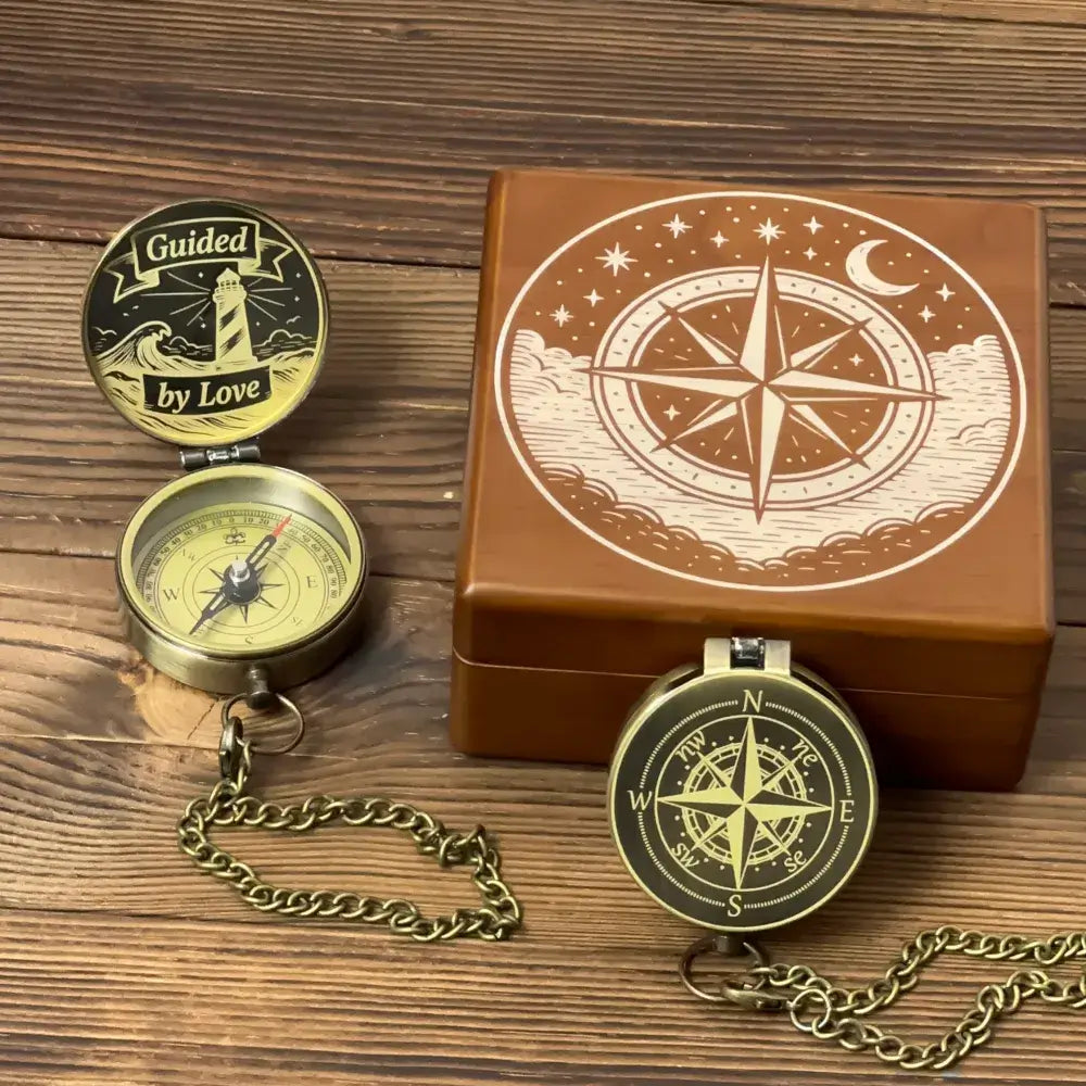 Romantic Gift Personalized Compass Engraved "Guided by Love" Lighthouse – Anniversary Gift for Husband, Him, Nautical Keepsake