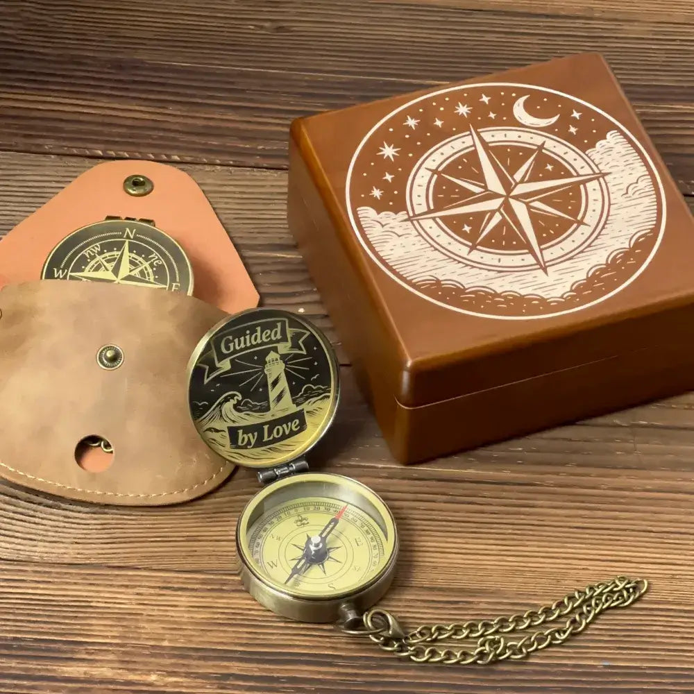 Romantic Gift Personalized Compass Engraved "Guided by Love" Lighthouse – Anniversary Gift for Husband, Him, Nautical Keepsake