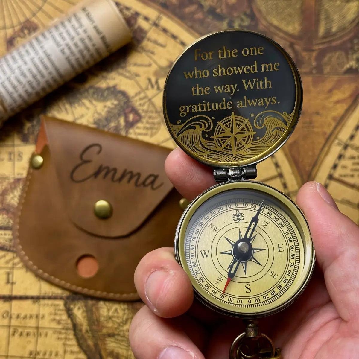 Romantic Engraved Compass "Guided By The Stars, Driven By The Heart" | Anniversary Gift for Husband, Him | Personalized | Brass Working Compass
