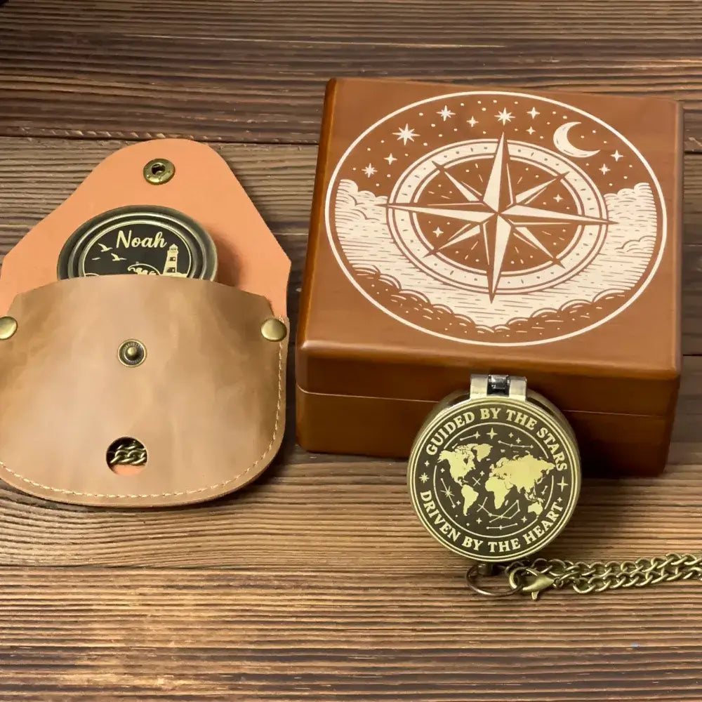 Personalized Romantic Brass Compass with Star Map Design – Engraved Quote "Guided By Stars, Driven By Heart", Anniversary Gift for Husband, Keepsake