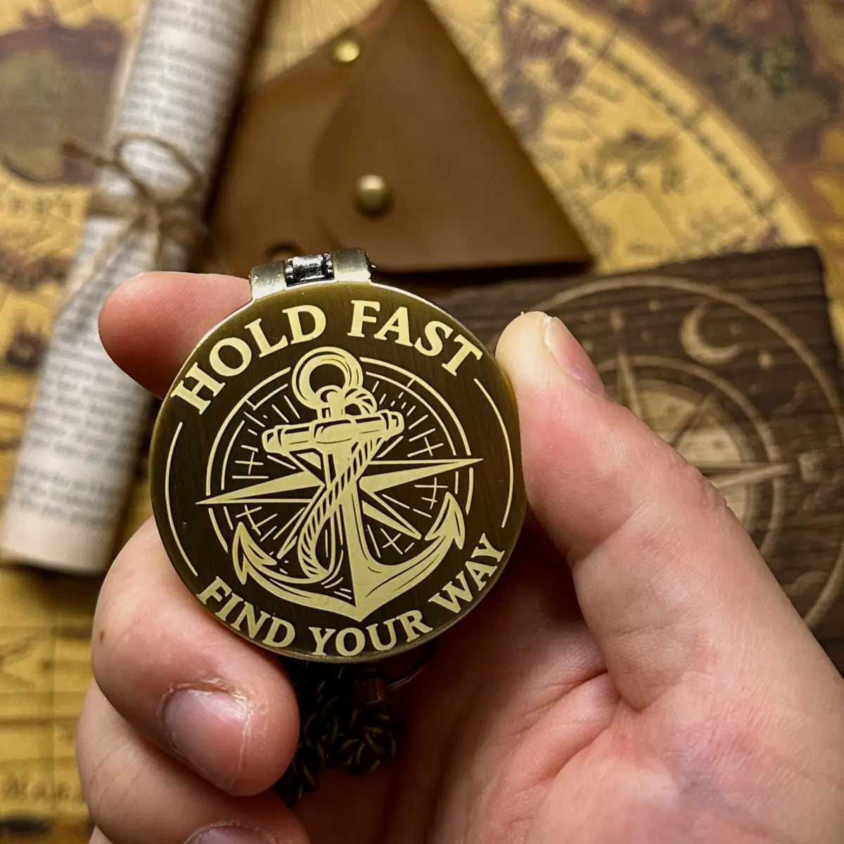 Nautical Anchor Engraved Compass "Hold Fast Find Your Way" | Navy Gift for Him, Sailor | Personalized Graduation Gift | Brass Working Compass