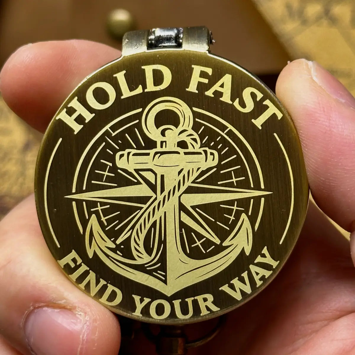 Nautical Anchor Engraved Compass "Hold Fast Find Your Way" | Navy Gift for Him, Sailor | Personalized Graduation Gift | Brass Working Compass