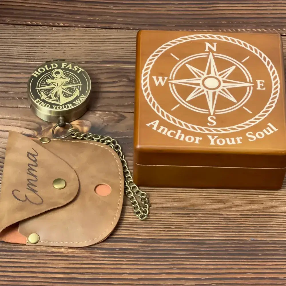 Personalized Navy Gift Brass Compass with Anchor Design – Engraved Quote "Hold Fast Find Your Way", Sailor Gift for Him, Graduation Keepsake
