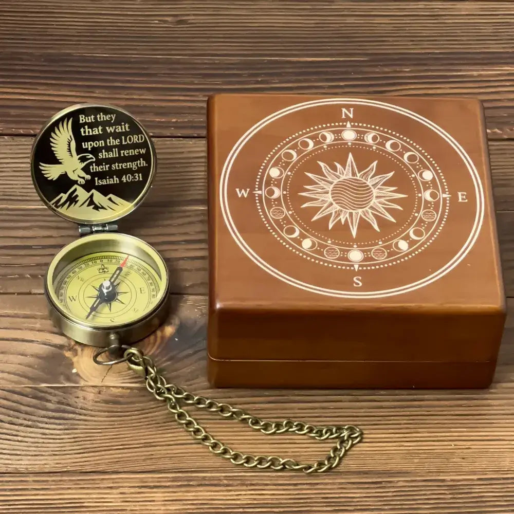 Christian Gift Engraved Compass with Bible Verse Isaiah 40:31 – Eagle Design "Renew Strength", Personalized Faith Keepsake for Men, Son