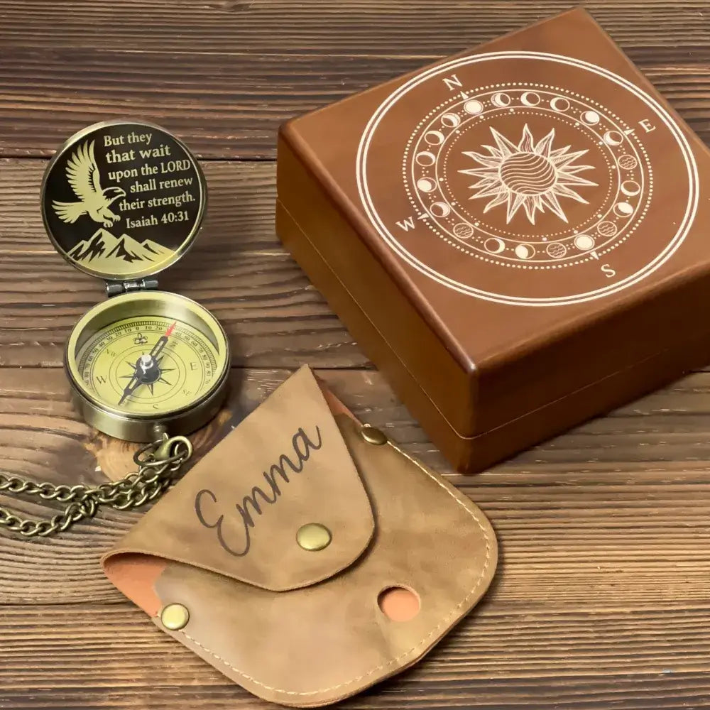 Christian Gift Engraved Compass with Bible Verse Isaiah 40:31 – Eagle Design "Renew Strength", Personalized Faith Keepsake for Men, Son