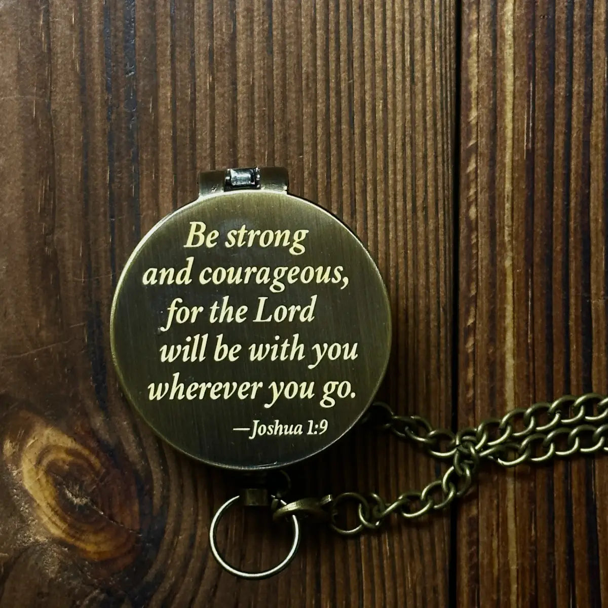 Christian Engraved Compass with Bible Verse Joshua 1:9 – "Be Strong and Courageous", Graduation Gift for Son, Personalized Faith Keepsake with Handwriting