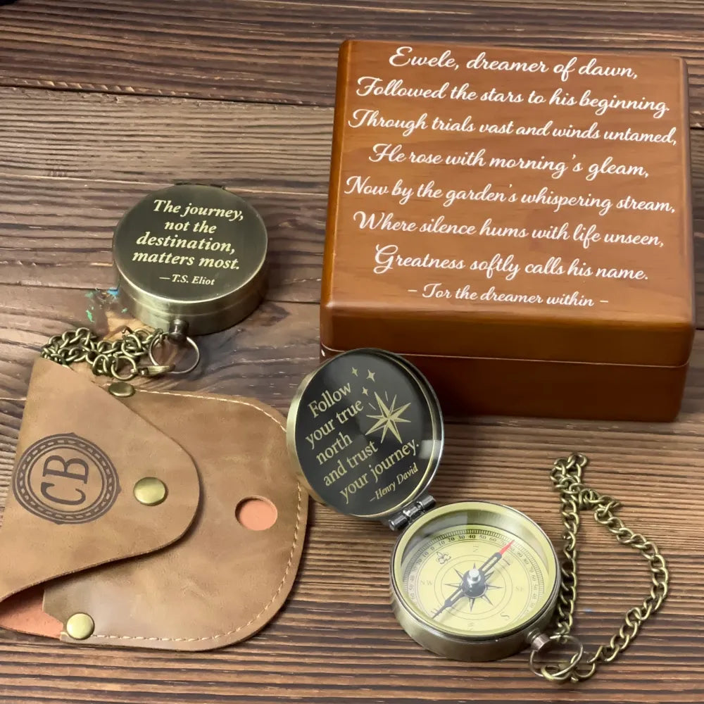 Personalized Inspirational Engraved Compass with T.S. Eliot Quote – "The Journey Not The Destination", Graduation or Retirement Gift for Him, Keepsak