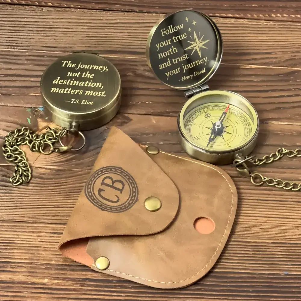 Personalized Inspirational Engraved Compass with T.S. Eliot Quote – "The Journey Not The Destination", Graduation or Retirement Gift for Him, Keepsak