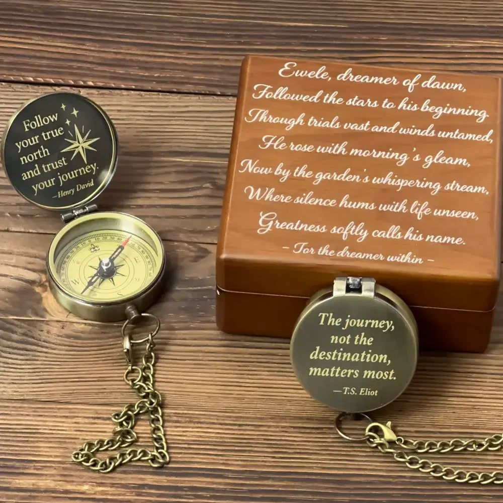 Personalized Inspirational Engraved Compass with T.S. Eliot Quote – "The Journey Not The Destination", Graduation or Retirement Gift for Him, Keepsak