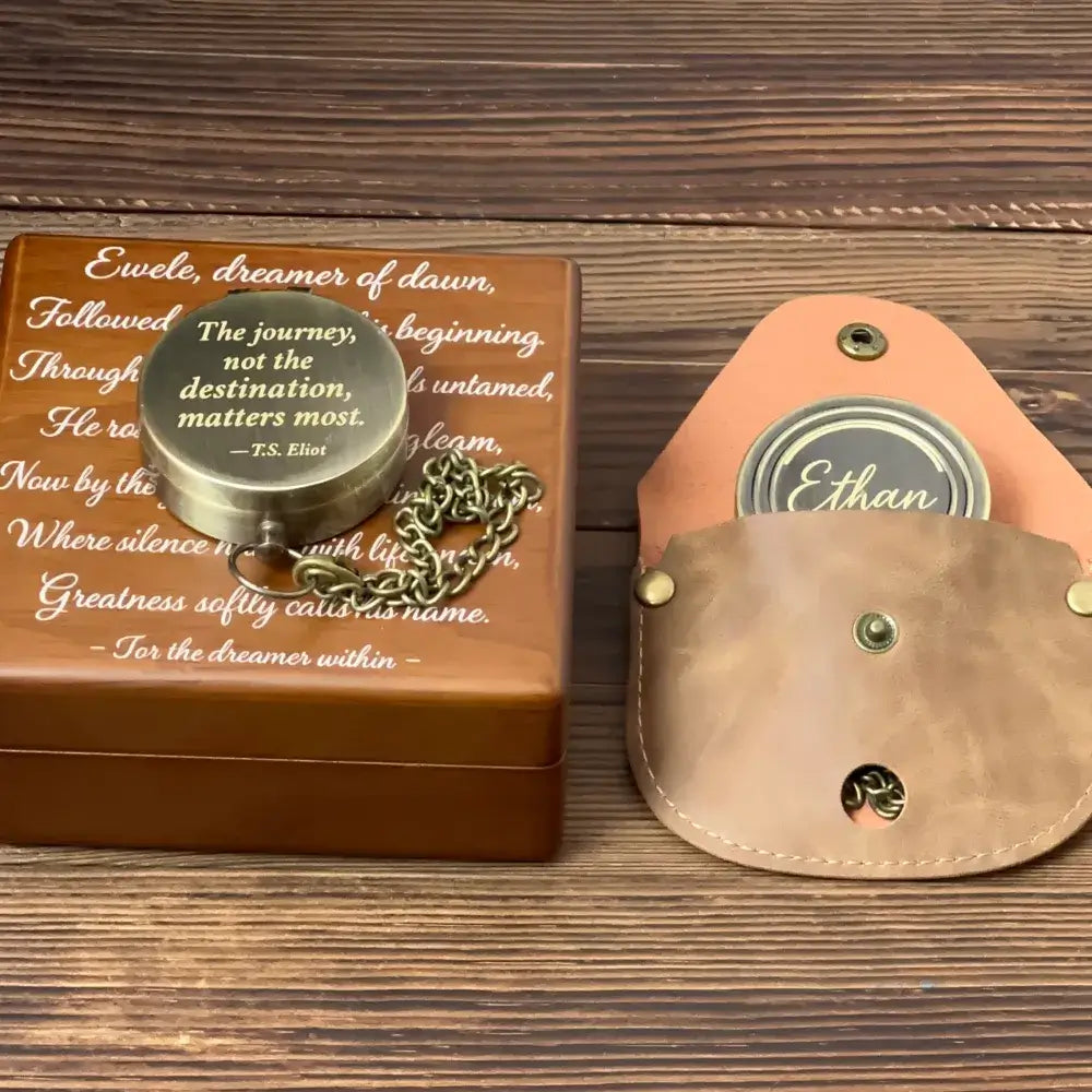 Personalized Inspirational Engraved Compass with T.S. Eliot Quote – "The Journey Not The Destination", Graduation or Retirement Gift for Him, Keepsak