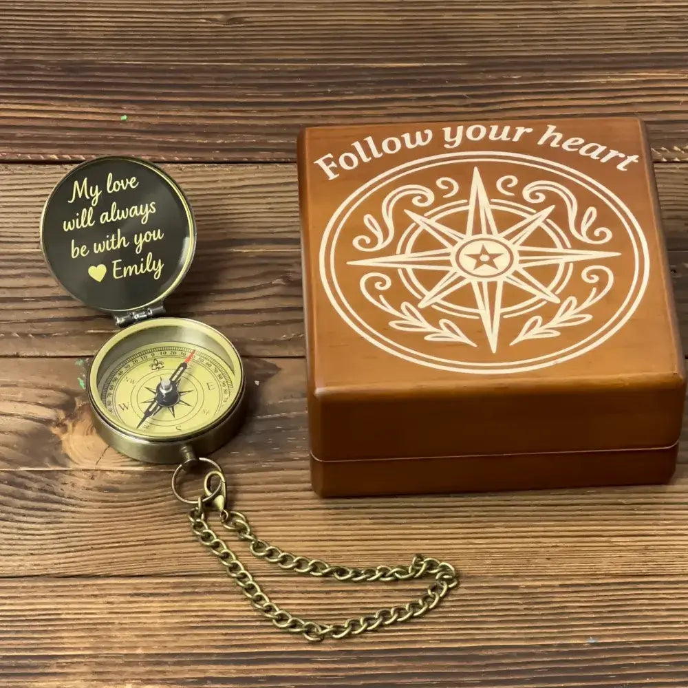 Romantic Gift Personalized Compass Engraved "My Love Will Always Be With You" – Anniversary or Valentine's Gift for Him, Husband, Keepsake