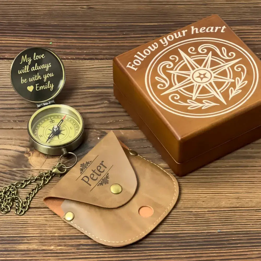 Romantic Gift Personalized Compass Engraved "My Love Will Always Be With You" – Anniversary or Valentine's Gift for Him, Husband, Keepsake