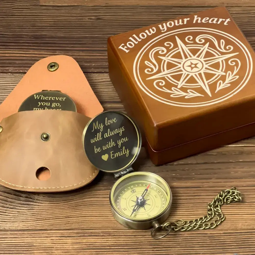 Romantic Gift Personalized Compass Engraved "My Love Will Always Be With You" – Anniversary or Valentine's Gift for Him, Husband, Keepsake