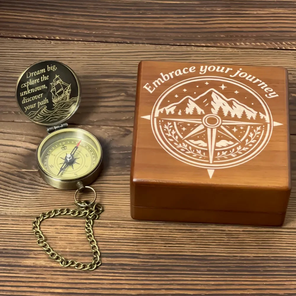 Graduation Gift Engraved Compass with Inspirational Quote – "Dream Big, Explore Unknown", Personalized Traveler Gift for Son, Him, Nautical Keepsake