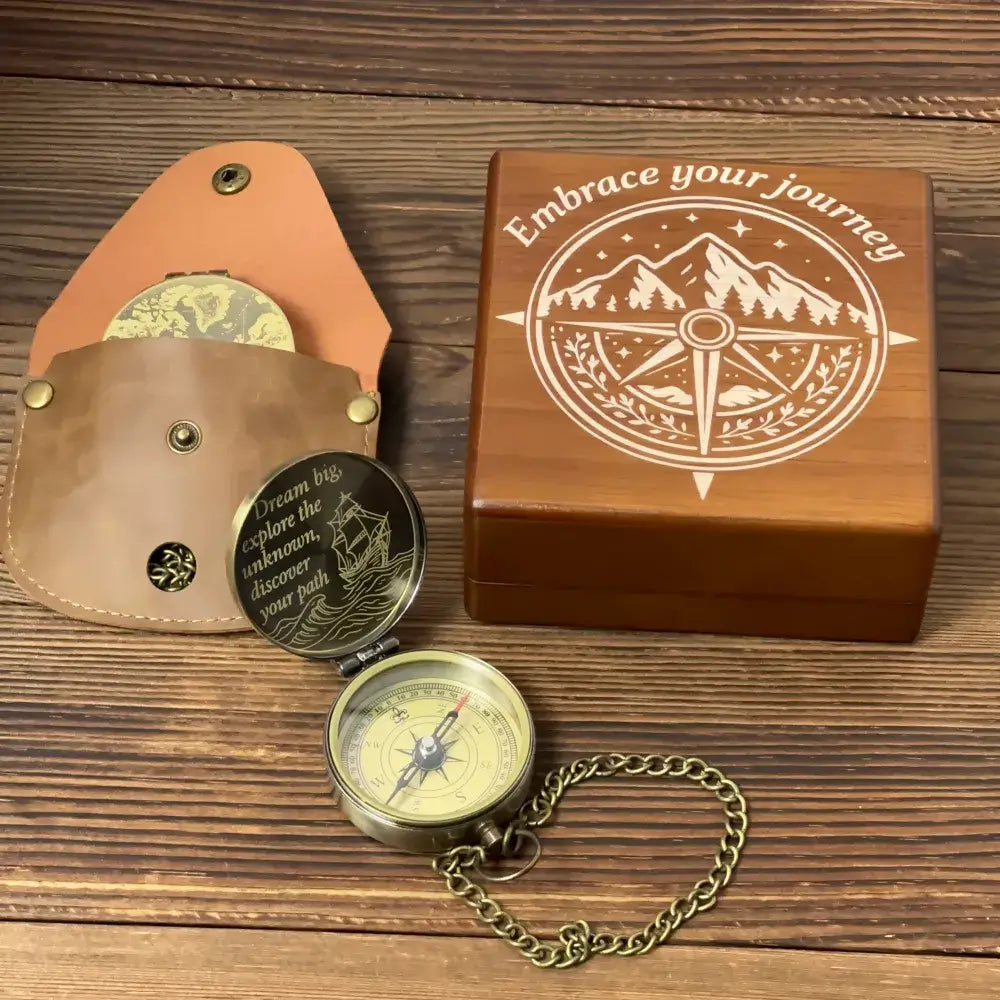 Graduation Gift Engraved Compass with Inspirational Quote – "Dream Big, Explore Unknown", Personalized Traveler Gift for Son, Him, Nautical Keepsake